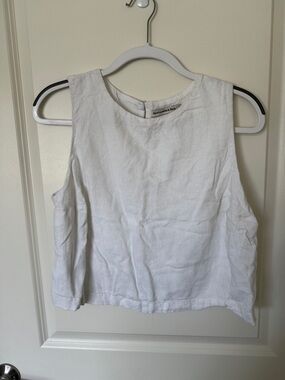 Abercrombie & Fitch White Linen-Blend Sleeveless Boxy Tank